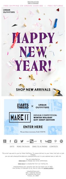 the new year's sale page is displayed in this screenshote image, with confetti and streamers