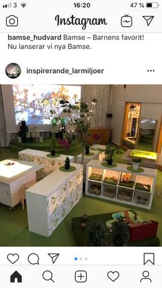 an instagram page with furniture and plants on display in the room, including coffee tables