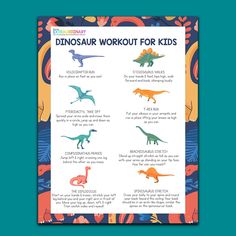 a poster with dinosaur workout for kids