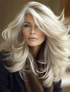 Elegant Hairstyles for Older Women with Long Hair: Timeless and Versatile Styles Long Layered Gray Hair Over 50, Gray And Silver Hair, Blended Layers, Gray Silver Hair, Hair Styles Medium, Women Haircuts Long, Long Hairstyles For Women, Hair Detox