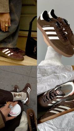 Colorful Sambas Outfit, Autumn Shoes Aesthetic, Sambas With Socks, Autumn Shoes 2024, Brown Adidas Shoes, Winter Shoes 2024, Shoe Collection Aesthetic, Sambas Aesthetic, Samba Aesthetic