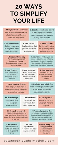 Find ways to simplify key areas of your life and you'll create a life that's easier, with more time, space and freedom for the things you WANT to do, not just what you HAVE to do. Check out my post for 20 easy, actionable steps to simplify your life and why they matter. They're not difficult to do, won't cost you lots (if any) money, take a long time or be yet another thing for you To Do list. #simplify #declutter #minimalistliving #minimalism #selfcare #motherhood #lifestyle #simpleliving Simplifying Life, Health Hacks, Life Improvement, Health Motivation, Self Care Routine