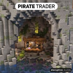 an image of a pirate trader in minecraft with text overlay that reads, distruptive buildings