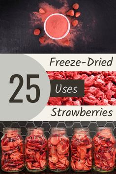 jars filled with strawberries and the words freeze - dried uses strawberrys