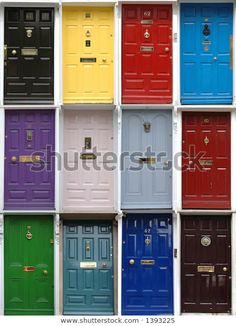 many different colored doors are arranged in rows