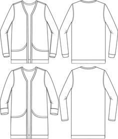 the front, back and side views of a women's cardigan sweater pattern