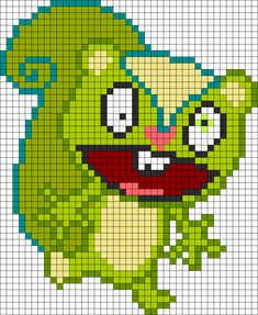 a cross stitch pattern with an image of a green monster