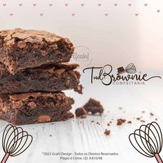 three chocolate brownies stacked on top of each other with the words truf browne confectia