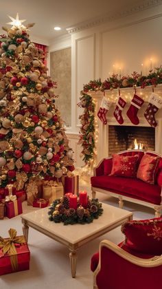 a decorated christmas tree in a living room