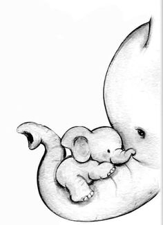 a drawing of an elephant holding a baby in it's back end with its trunk