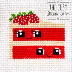 the cross stitch pattern has been made to look like two red cassettes