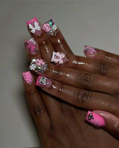 🩷 Birthday Nails 12, Retro Nails, Acrylic Toe Nails, Acrylic Nail Set, Drip Nails, Gel Nails Diy, Nails Design With Rhinestones