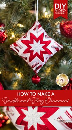 a red and white ornament hanging on a christmas tree with the words how to make