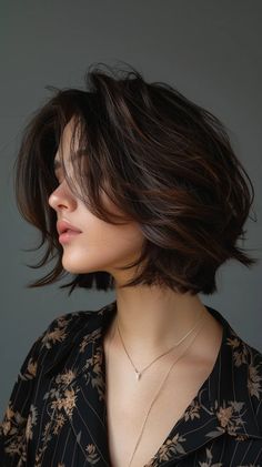 Short Layered Bob Fine Hair, Short Hairstyle Women With Long Bangs, Short Haircuts For Voluminous Hair, Shaped Bob Hairstyles, Short Hair Not Styled, Voluminous Short Haircut, Different Haircuts For Short Hair, Women’s Haircuts Short, Short Hair Cuts For Women Thick Wavy