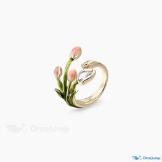 OrcaJump - Copper Plated Tulip Ring Girly Rings, Tulip Ring, Big Wedding Rings, Aesthetic Rings, Tulip Design, Girly Accessories, Enamel Bracelet, Copper Material, Nature Inspired Design