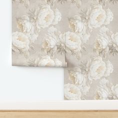 Large peonies. Neutral beige floral custom wallpaper by digitalarsiart for sale on Spoonflower