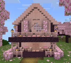 Minecraft Minecraft Sakura House, Sakura House, Minecraft V, Minecraft W, Blossom House, Minecraft House Tutorials, Easy Minecraft Houses, Minecraft Cottage, Mc Ideas