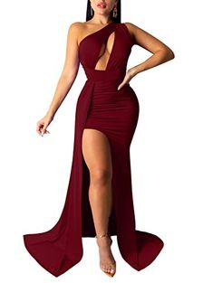 LAGSHIAN Women Sexy Elegant One Shoulder High Split Cutout Long Evening Dress LAGSHIAN Evening Dresses Online, Cheap Evening Dresses, Long Evening Dress, Shoulder Cut, Evening Dresses Long, Dress Cuts, Women Dresses, Dress Fashion, Dresses With Leggings