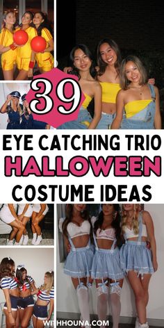 some people are dressed up in costumes and posing for pictures with the caption'39 eye catching trio halloween costume ideas