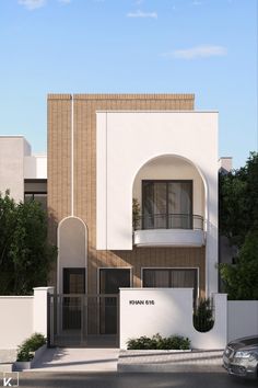 an artist's rendering of a modern building with arched windows and balconies