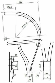 a drawing of the side view of a chair with measurements