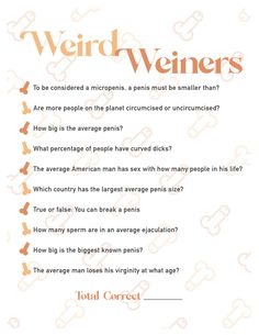 an orange and white poster with the words weird wieners written in different font styles