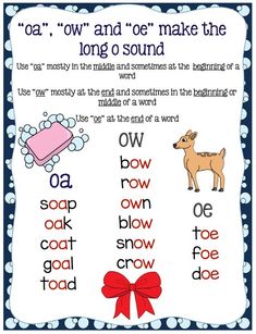 a poster with words that say oa, oa and o're make the long o sound