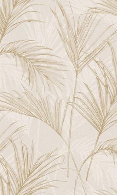 a beige and white wallpaper with palm leaves