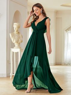 Asymmetrical Bridesmaid Dress, Dark Green Bridesmaid Dress, High Low Prom Dress, Chiffon Evening Dresses, Chiffon Prom Dress, Chiffon Bridesmaid Dress, Chiffon Bridesmaid, Asymmetrical Dress, Dance Dresses