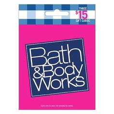 the bath and body works gift card is in pink, blue and white checkered paper