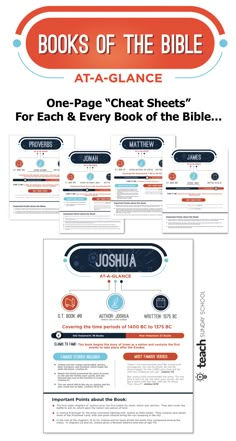 the book of the bible info sheet for children's books, including one page chart sheets