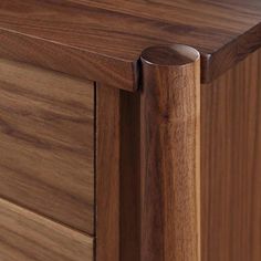 a close up view of the wood grains on this cabinet door and its handle