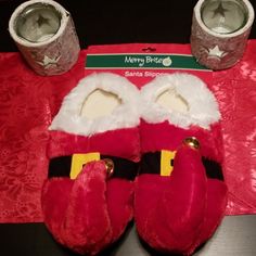 Adult Santa Slippers Size 7-8 New Knitting Slippers, Holiday Slippers, Crocheted Slippers, Christmas Slippers, Red Slippers, Slide Slippers, Faux Fur Slippers, Kids Slippers, Knitted Slippers