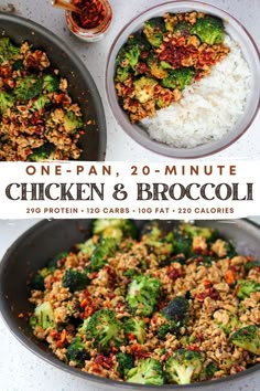 one pan, 20 - minute chicken and broccoli dinner is ready to be eaten