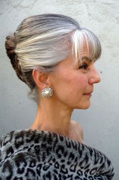 Grandma Hairstyles, Twist Bangs, Updo Bangs, Silver White Hair, French Twist Updo, Grey Hair Over 50, Twist Updo, French Twists, Growing Older