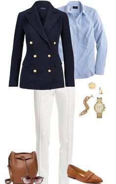 Classy Navy Outfits, Ralph Lauren Womens Clothing, Classic Style Outfits, Navy Blue Blazer, Old Money Style, Outfits 2023