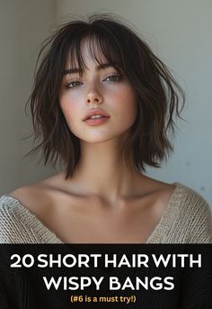 Ready for a hair change? These 20 short hair with wispy bangs styles are so stylish, they’ll convince you to chop your locks in no time! Short Hairstyles With Wispy Bangs, Bob Haircut With Wispy Bangs, Soft Bangs Short Hair, Wispy Bangs With Short Hair, Short Hairstyle Bangs, Short Hair Bangs Hairstyle, Short Hair Wispy Bangs, Wispy Bangs Short Hair, Short Hair With Wispy Bangs