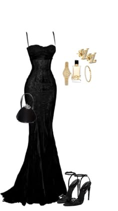 long dress, black, Ysl, parfym,balck heels, balck bag, bracelet,whatch Kids Drink, Barbie Fashion Sketches, Long Party Dress, Red Carpet Outfits, Afternoon Dress, Black Prom Dress, Prom Dress Inspiration, Classy Work Outfits, Modest Fashion Outfits