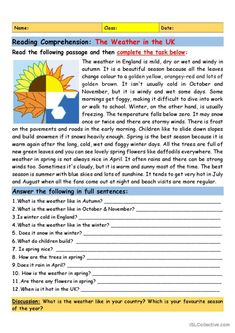 reading worksheet for the weather and climate