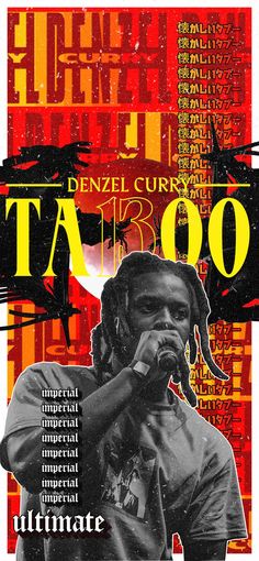 a poster with an image of a man in front of the words tattoo on it