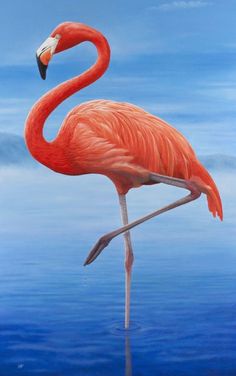 a painting of a flamingo standing in the water