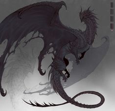 a drawing of a black dragon on a gray background