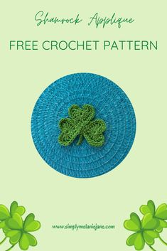 the shamrock applique is on top of a blue plate with green clovers