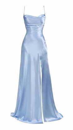 Long Blue Dress Silk, Pastel Blue Silk Dress, Elegant Light Blue Silk Dress, Blue Silk Dress Aesthetic, Blue Dresses Formal, Blue Satin Prom Slip Dress, Prom Dresses Light Blue, Aquatic Dress To Impress, Colorful Prom Dresses