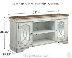 an image of a white entertainment center with wood top