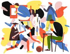 an illustration of people sitting around a table