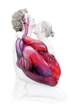 Gesine Marwedel body art This shows the body in a more abstract aspect. using painted body parts and actual bodies intertwined. 1-21-2014 Illusion Kunst, Image Moto, Illusion Art, Heart Art, Two People, Optical Illusions, Art Paint