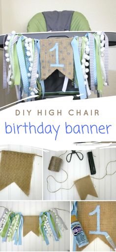 a collage of photos showing how to make a birthday banner with the number one on it