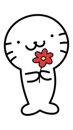 a cartoon cat with a flower in its mouth