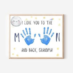 i love you to the moon and back grandma handprint art print on white paper